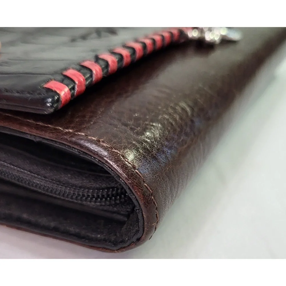 Brighton Crossbody Bag Wallet Purse Croc Embossed Charms Red & Black Strap Heart